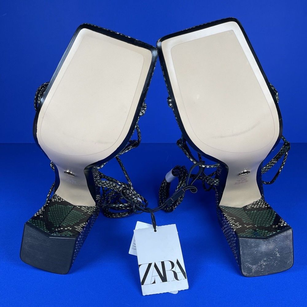 NWT Zara High Block Heels Snakeskin Wrap Around Sandals Women's 10 - Picture 8 of 10